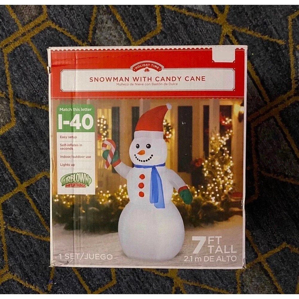 7ft Snowman with Candy Cane Holiday Airblown Inflatable